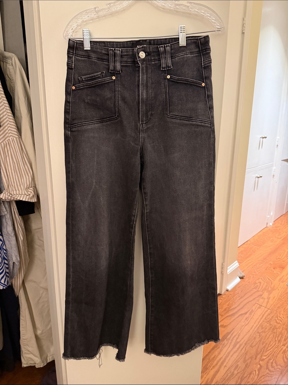 PAIGE Black Washed High-Rise Wide-Leg Jeans